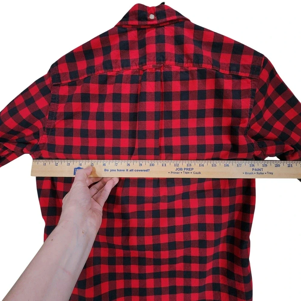 J Crew Oxford Button Down Shirt sz XS Men Buffalo Plaid Red Black‎ Cotton 36x27